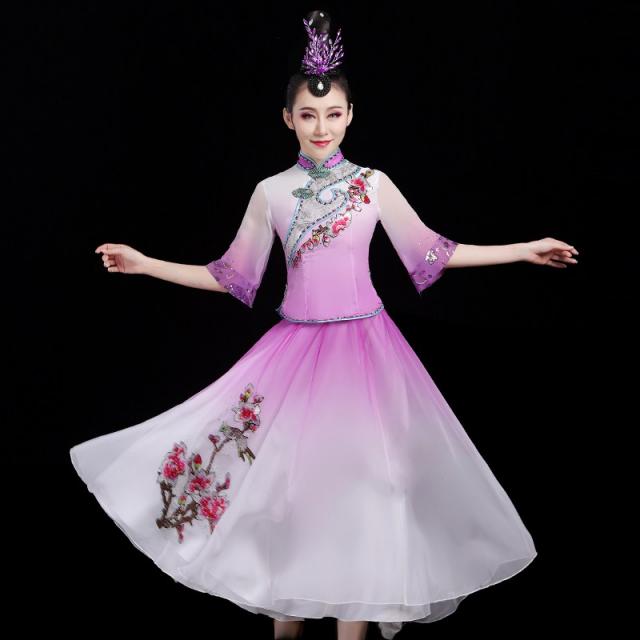 쿠키의행복 공연복 클래식 무용 출복함 여성 샤랄라 차이나 문예 고사를 치르다 독무 모즈 산춤 퍼포먼스 댄스복장