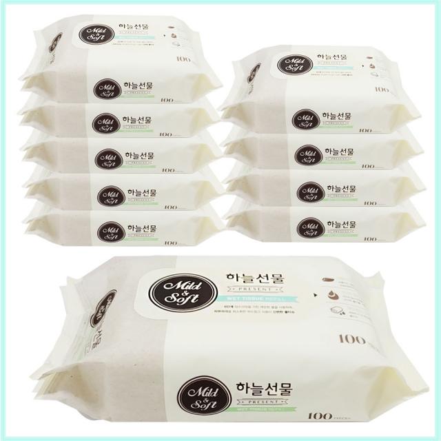 (에스피유통) 하늘선물 리필 물티슈 100매 X10팩, 10팩
