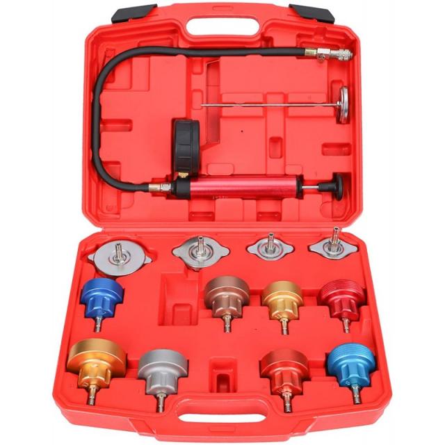 욘리곤주 14pcs 범용 라디에이터 압력 누출 테스터 키트 모터사이클 카 트럭용 자동차 진공형 냉각 시스템 키트, 단일옵션