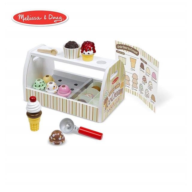 Melissa & Doug [WHATBOX] Wooden Scoop Serve Ice Cream Counter 멜리사 앤 더그 나무국자 및 아이스크림 카운터 제공 (식품 액세서리 28개 현실적인 스쿠퍼 13.6H x 8.6W 7.7L) 주방놀이