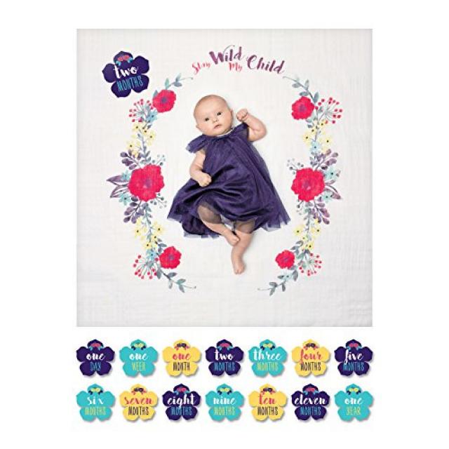 신생아 월별 성장 기록 담요 재고 극소량 lulujo Baby&rsquos First Year Milestone Blanket and Card Set 40in x 40in Baby Shower Gift Stay Wild My Child