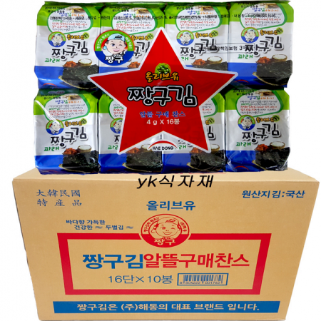 자체브랜드 올리브유 바다향가득한 짱구김(4gx16봉)10봉 1BOX 해동식품 반찬김 도시락김 식탁김 알뜰김, 16봉, 4G