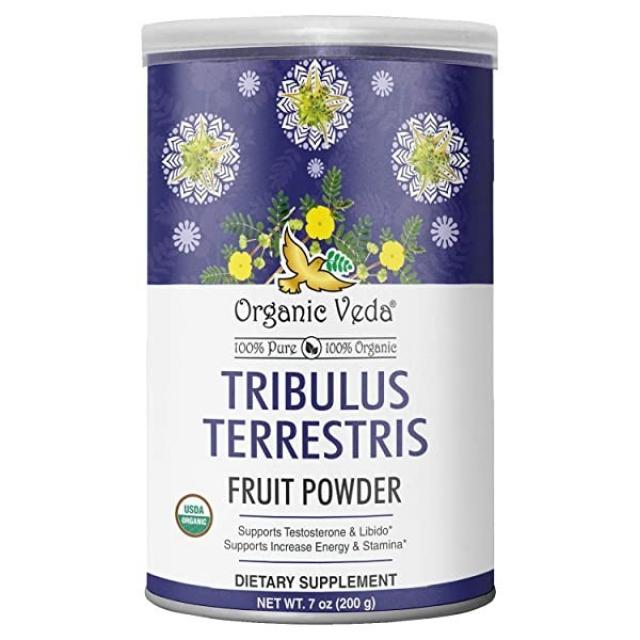 Organic Veda Tribulus 테레스트리스 분말 - USDA 인증 비 GMO 유기농 테스토스테론 트리불루스 분말 – 7 온스