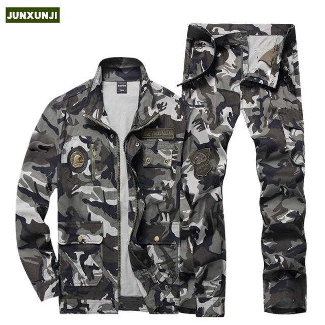 JUNXU 작업복 카무플라주 세트 봄가을 밀리터리 야전 특전사 군복스타일