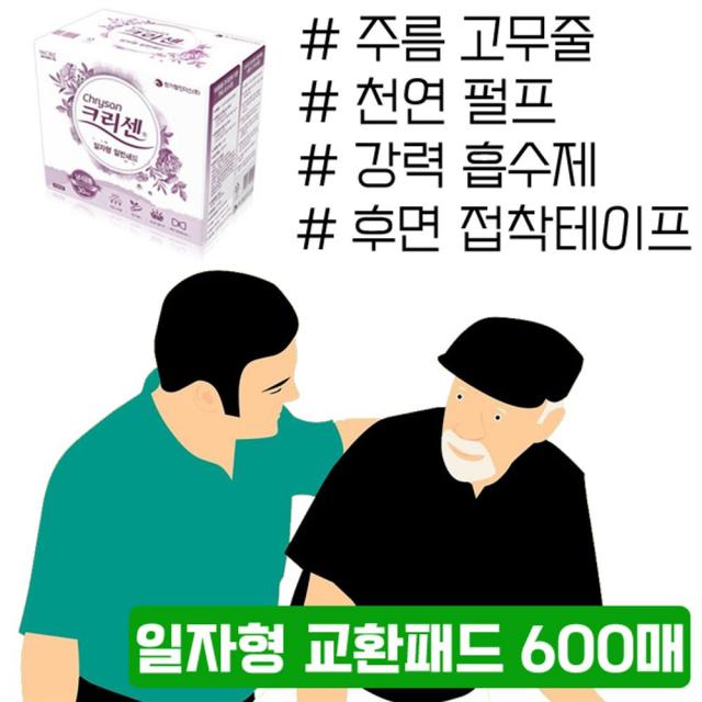 다유몰_흡수율이 참 좋은 남녀공용 일자형 교환패드 600매 병간호용품 노인용품 요양병원 소변패드 병간호+EKDBAHF, 다유*크리센 일반형, 교환패드(600매)