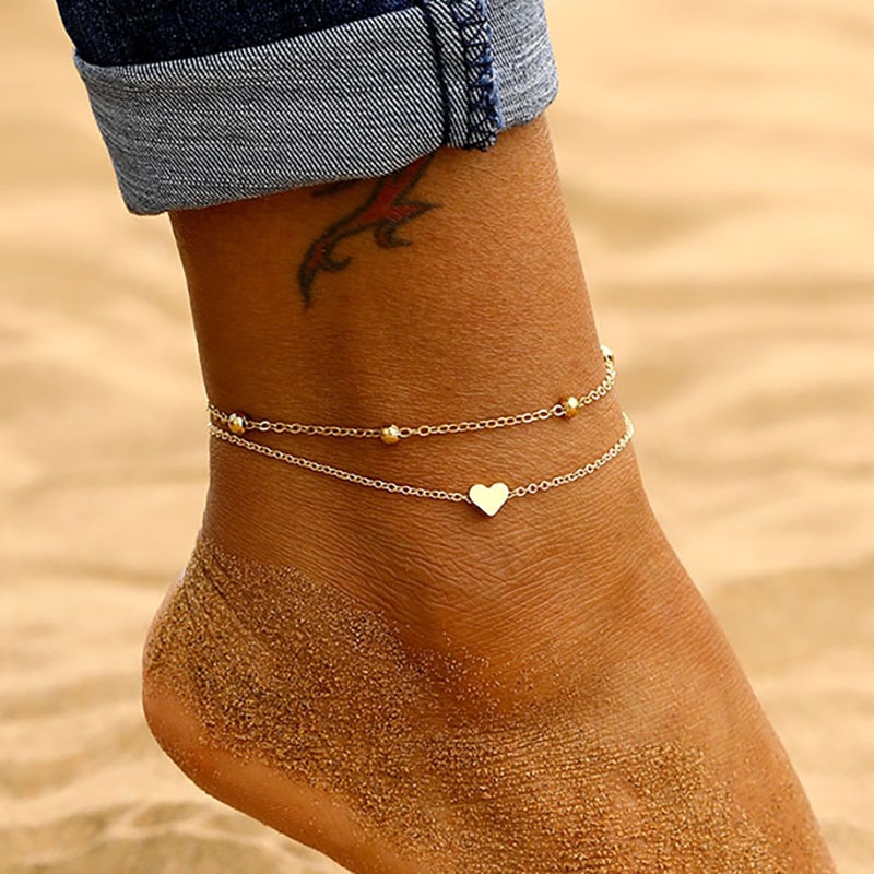 앤스상회 여성을위한 VKME 패션 하트 펜던트 계층화 된 체인 Anklets 여름 간단한 다리 체인 발 발목 팔찌에 비치 발목 Jewerly|Anklets|