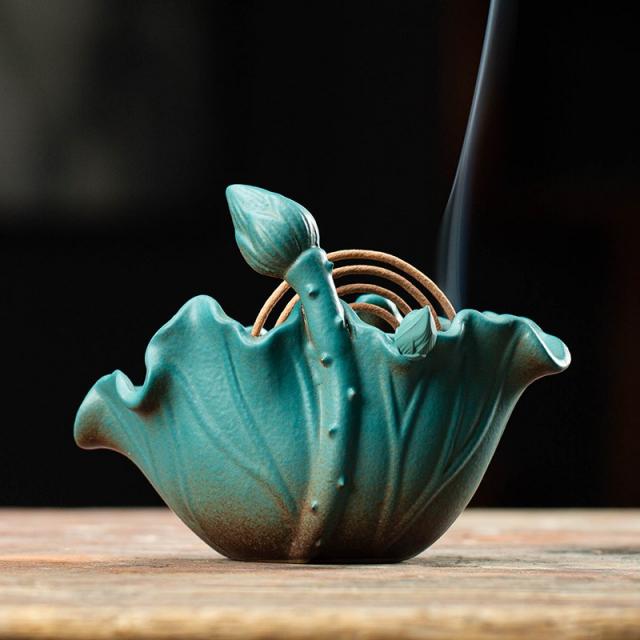 DIPYLON 미니어처 장식 바구니형 크리에이티브 드롭 향로 샌달우드 토스토 가정, 연잎 연꽃+환청+향로+소