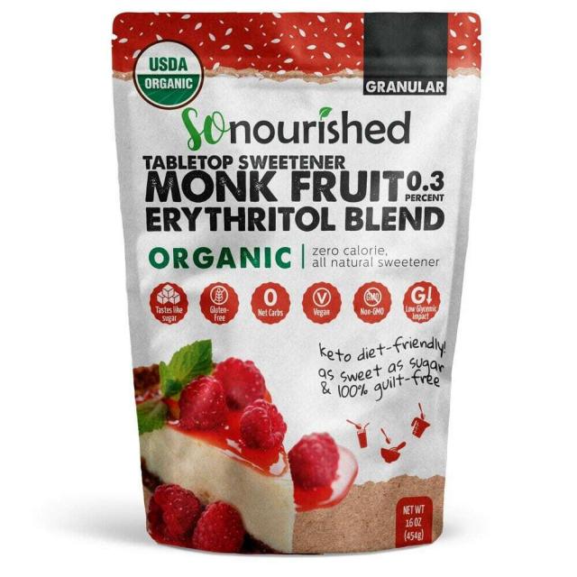 So Nourished 쏘 너리시트 나한과 몽크 프룻 에리스리톨 블렌드 454g Monk Fruit Erythritol Blend Sweetener with Granular 16 oz, 1팩