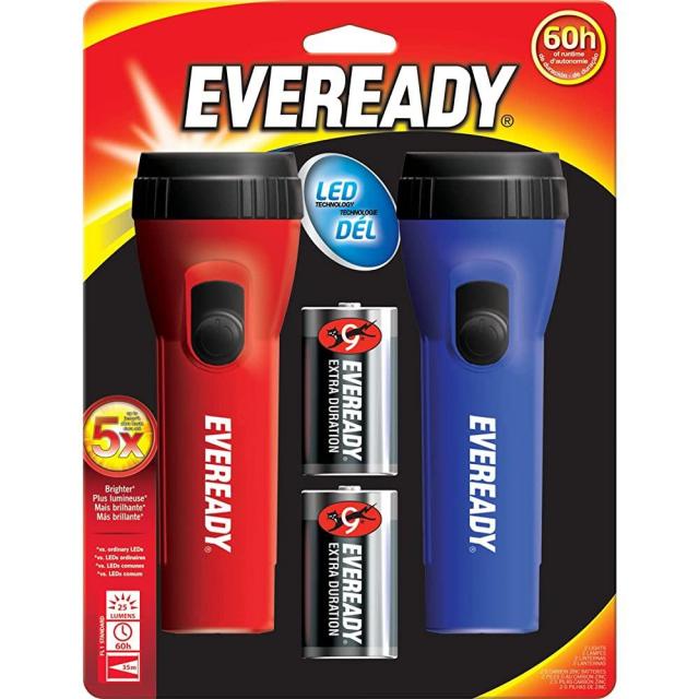 Eveready LED 손전등 비상시는 물론 캠핑 장비에 적합한 밝은 AA 배터리가 들어 플래시 4팩, 2-pack Blue/Red