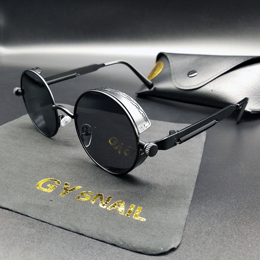 Gysnail 고딕 steampunk 선글라스 남자 편광 된 여자 태양 안경 고글 선글라스 레트로 라운드 패션 브랜드 디자이너 거울