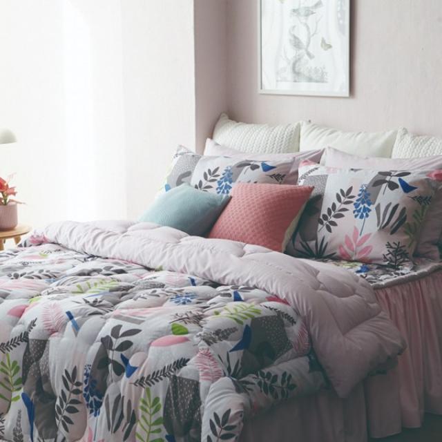 몰리해치 트로피컬 향균 플란넬 봄이불 침구세트 퀸(이불1장+패드1장+베개커버2장), 얼반핑크