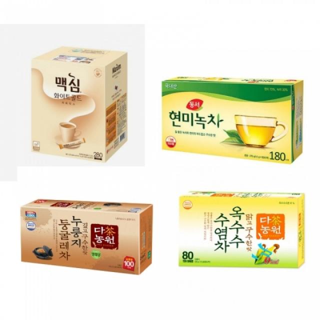 맥심화이트골드 다농원 커피믹스 녹차 누룽지차 옥수수수염차, 1박스