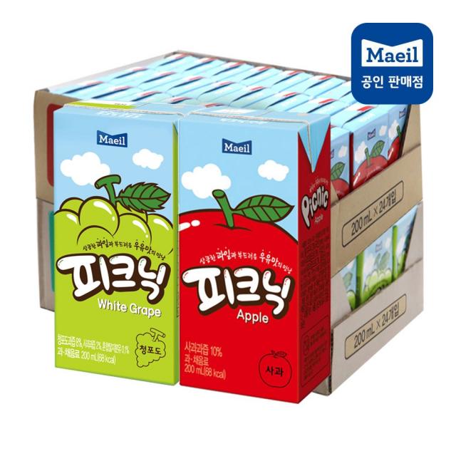 매일유업 피크닉 과채음료 200ml, 사과 24팩 + 청포도 24팩, 1세트