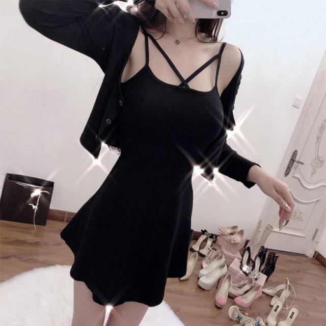 [라라젤로] 여성 홀복 클럽의상 미니원피스 가디건 세트 섹시qm29