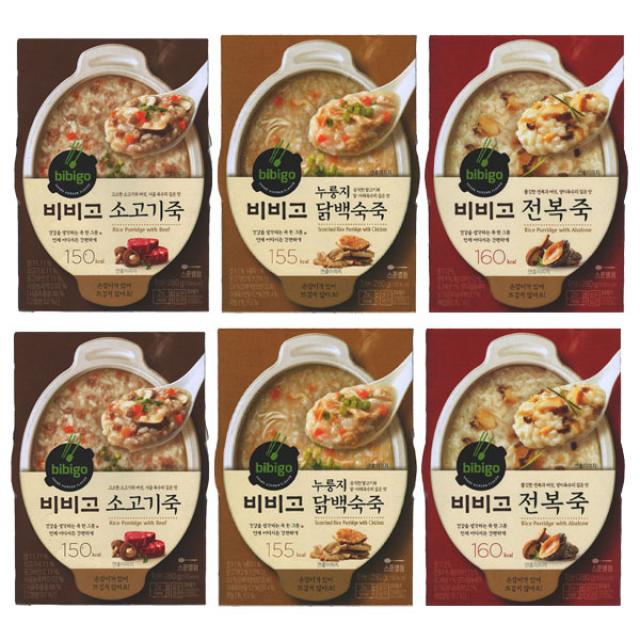 비비고 용기죽 3종 세트 닭백숙죽280gX2 전복죽280gX2 소고기죽280gX2, 1세트