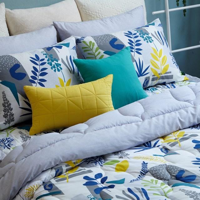 몰리해치 트로피컬 향균 플란넬 봄이불 침구세트 퀸(이불1장+패드1장+베개커버2장), 트로피칼 그레이