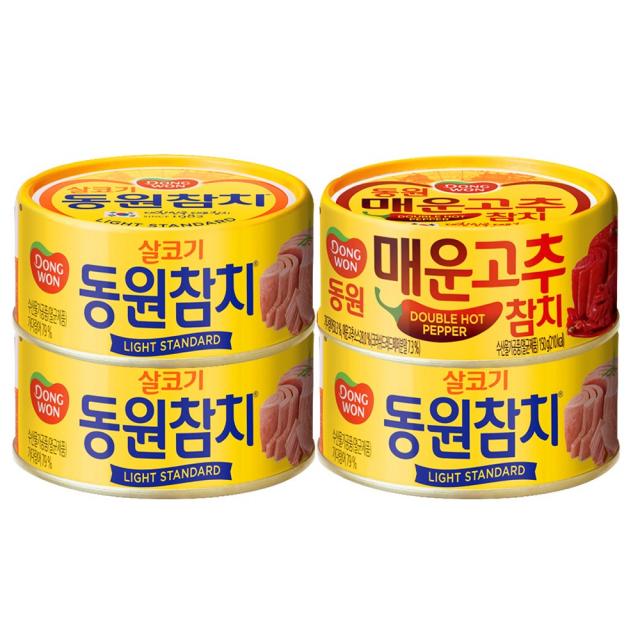 동원 살코기참치 150g 3개 + 매운고추참치 1개, 4개