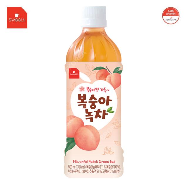 웰그린 스위츠 복숭아녹차 500ml X 24PET(1박스) 음료수, 단일상품