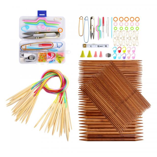 Royalways 뜨개질 바늘 대나무 두 배 원형 길쌈 뜨개질을하는 바늘 공구 세트 18 크기