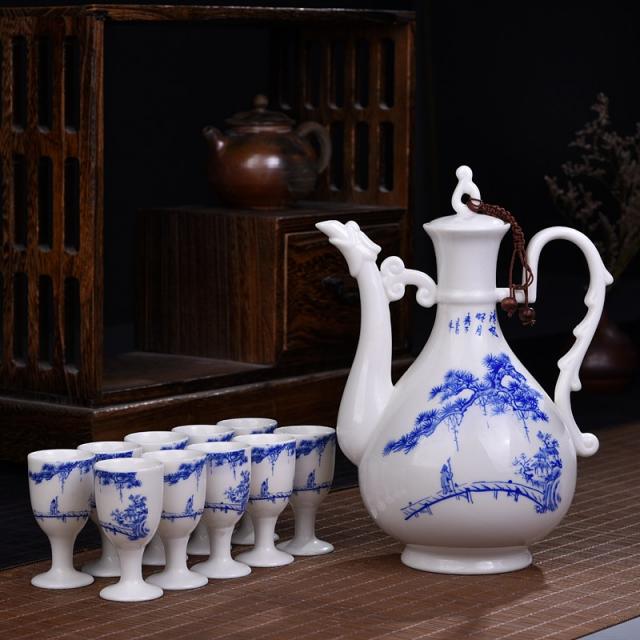 고량주잔 인생술잔 자기 세라믹 백자 예쁜 주기세트, 세트003개