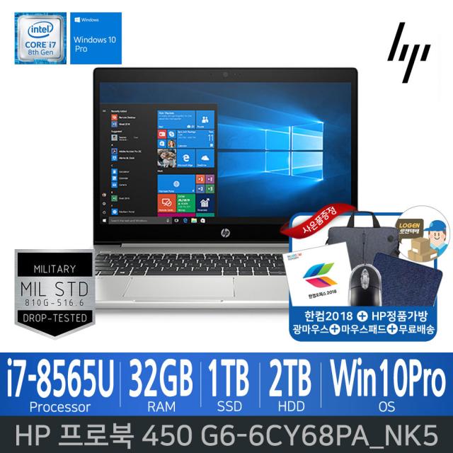 HP 프로북 450 G6-6CY68PA_NK5 [I7-8565U+32GB+삼성1TB+HDD2TB+Win10Pro]