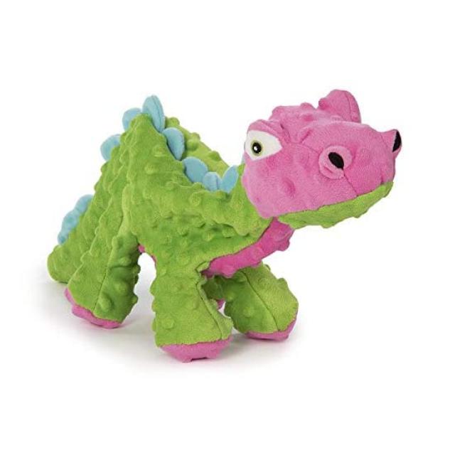 Godog 고독 반려견 장난감 미국 직배 Dinos Spike With Chew Guard Technology Plush Squeaker Dog Toy Large Green And Pink, 1개