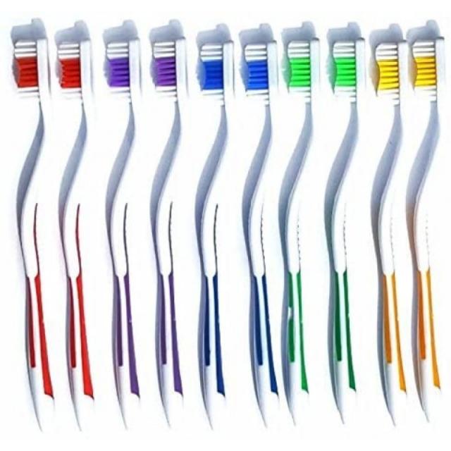 Top Choice Brands 100pc Toothbrush 개별 패키지 클래식 미디엄 소프트 퍼 멀티 컬러 그레이트 여행 호텔 투숙객 일회용, 1