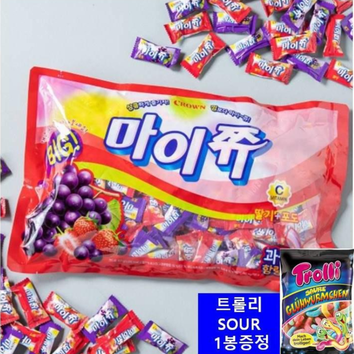 크라운 마이쥬 딸기포도 젤리 952g 대용량 혼합 젤리 마이쭈 (대략 230개입), 1세트