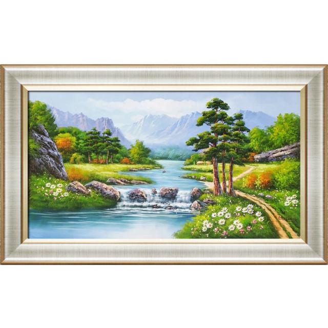 (진품) 물 풍경화 산수화 그림 액자 풍수 부자되는 생기 유화 거실 현관 배산임수 (산수화그림) 풍경, 5번 액자