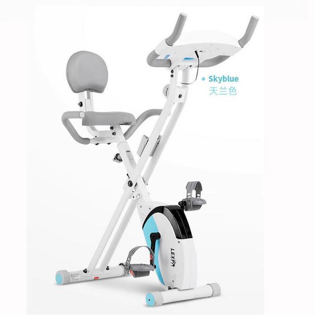 Hweyoung 휴대용 자전거 가정용 접는 운동 운동 자전거 작은 자전거 자전거 운동기구 실내 운동 음소거, 하나, 하늘색 로프없이 심박수없이 측정 기능
