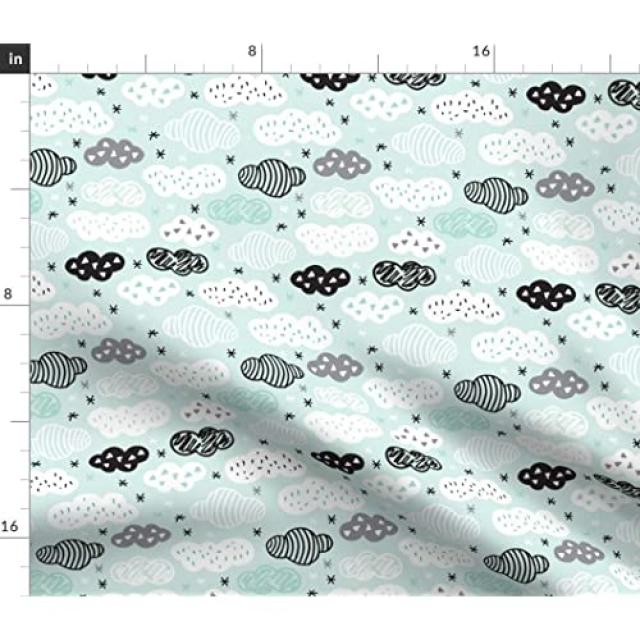 스푼 플라워 패브릭 - 기하학적 파스텔 푸른 하늘 구름 패턴 수면 아기 소년 구름 민트 야드 - 바느질 퀼 팅 의류 공예품 장식에 의해 꽃잎 서명 면직 (Cotton Yard), Cotton, Yard