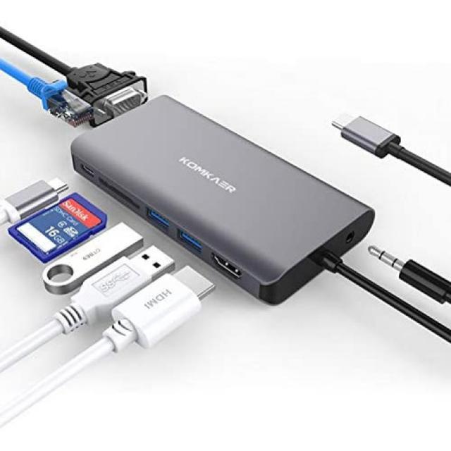 Komkaer 4k hdmi% 1000m 이더넷 카드 판독기 2 USB 3.0 포트 1080p vga USB pd 충전 3.5mm 오디오, 상세 설명 참조0