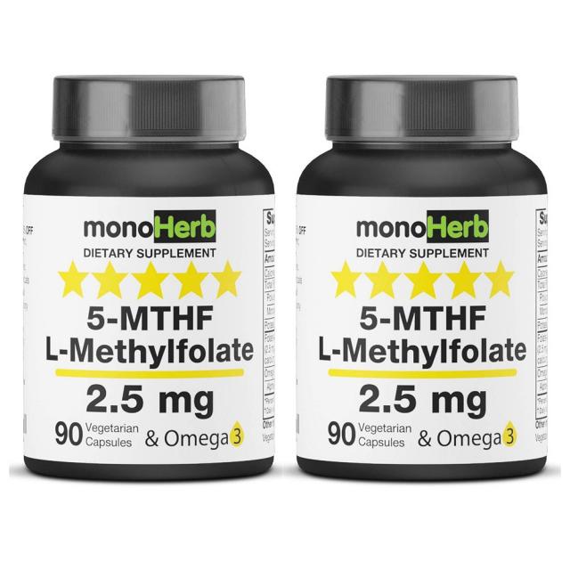 MONOHERB 모노허브 3세대 활성형엽산 B9 2.5mg 90캡슐(병당 약3개월) 임신준비영양제, 1mg, 2병