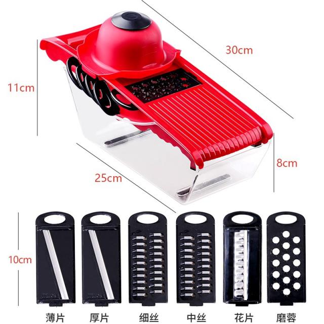 채칼 가정용 감자채 채써는기기 주방용품 국다용도 야채써는기구 무 감자 칩슬라이스 채썰기 매직, T03-레드 두꺼운 ABS재질(6칼 에게 보살핌을 주다 핸드기+용기+껍질벗기기)