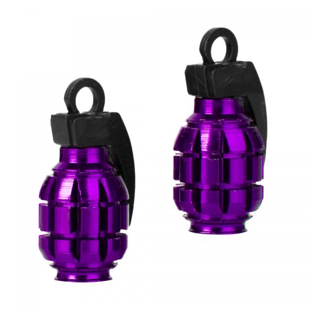 STK 2PCS 자전거 금속 수류탄 모양의 자전거 자전거 타이어 밸브 먼지 캡 커버 - 보라색