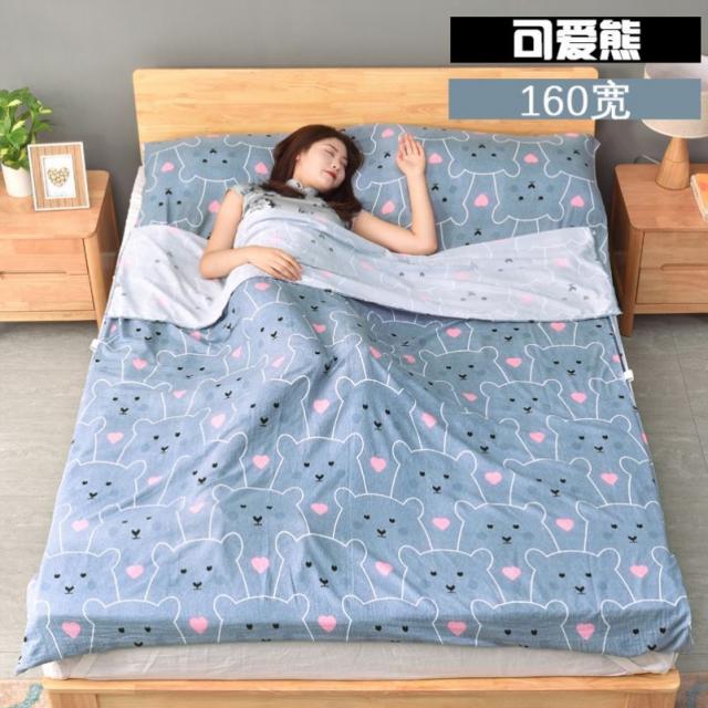 여행용 침대칸 더러운 침낭 두툼 방진 시트 밀착 이불커버 스킨 휴대용 단인소 신선, 큐트 곰160와이드 싱글 컴포트 타입