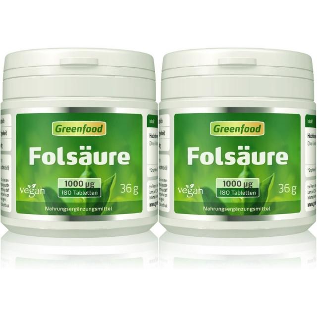 Greenfood Folsaure 독일 그린푸드 엽산 1000mg 비건 180정 2팩, -