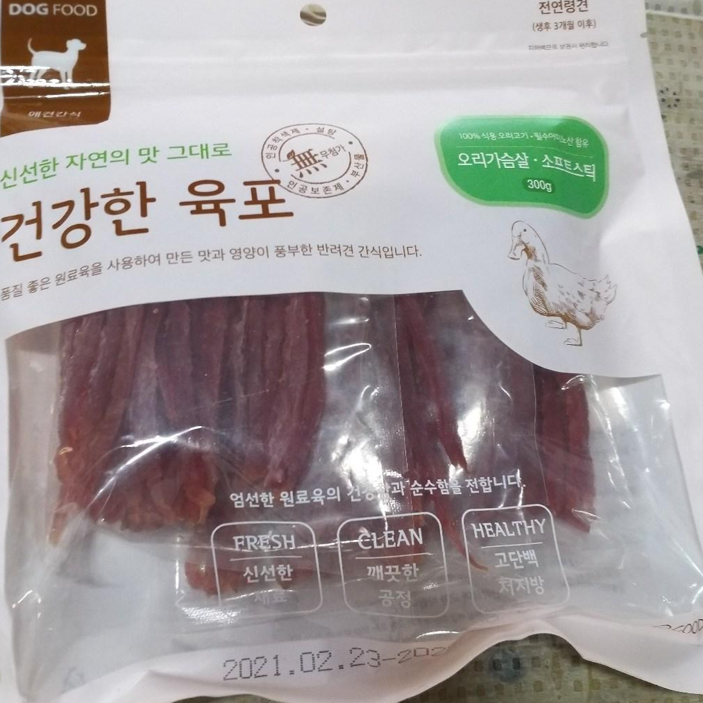 굿데이 건강한육포 반려견간식 300g, 오리가슴살 소프트 스틱, 1개