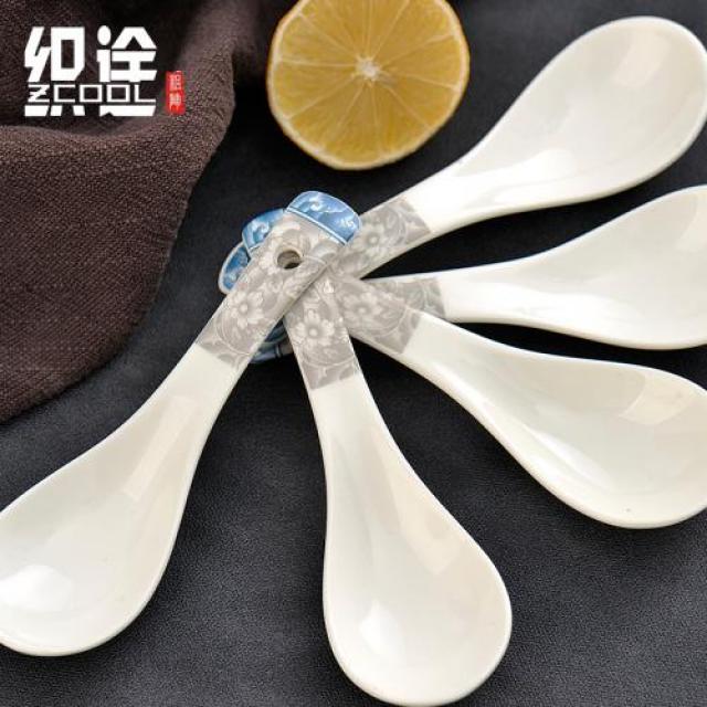 경덕진 도자기 독창적 가정용 숏 대국자 10 개 골자기 식사 국을 마시다 수프를조절 자기식기, 청 가지와 옥 덩굴 티스푼 10 개입/