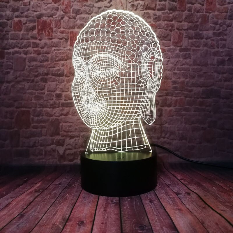 부처님 헤드 모델의 플래시 그림 3d illusion led lamp 다채로운 깜박이 잠자는 나이트 라이트 라이트 업 액션 & 장난감 피규어, Remoter and Touch