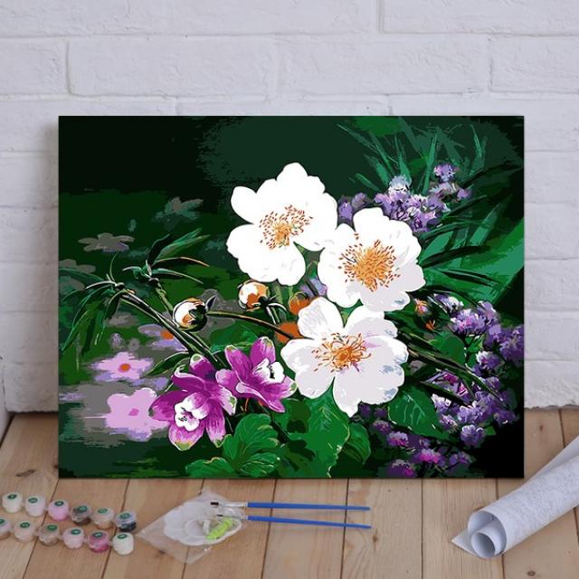 비가토 DIY 페인팅 풍경 꽃밭 그림 유화그리기세트 액자, 들꽃 덤불_40X50 내부프레임_DIY 페인팅 세트