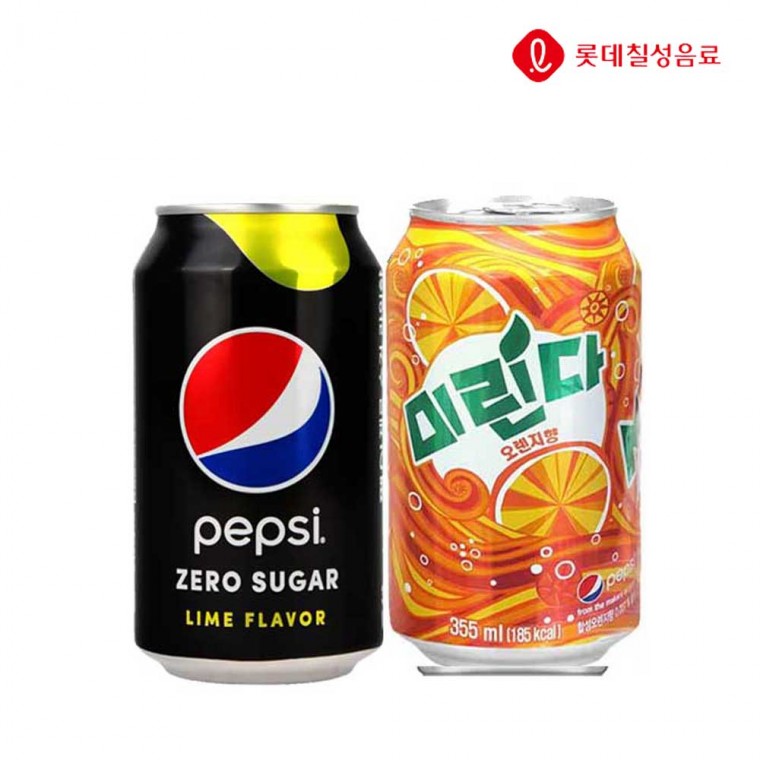 [세자매음마]펩시콜라 제로&미린다 오렌지355ml X 각12개(총24개) 뚱캔 청량음료 편의점음료 미린다 콜라 탄산 음료수, 상세페이지 참조