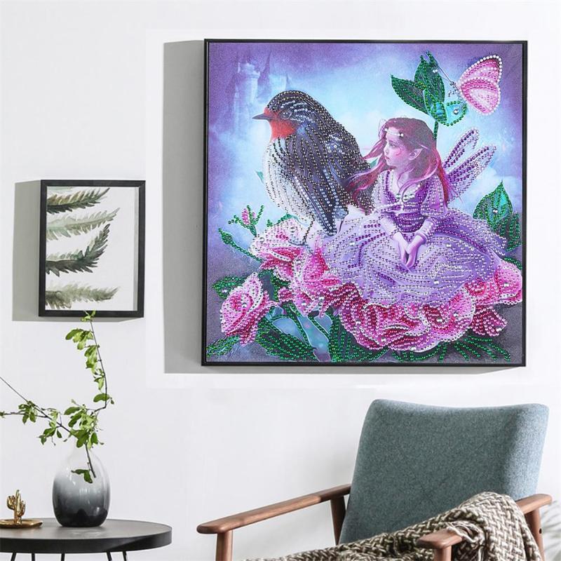 5d diy 독창성 특수 모양의 다이아몬드 페인팅 선샤인 저항 독특한 광택 자수 키트 바느질 세트 장식 선물, DZ179 girl, 1개