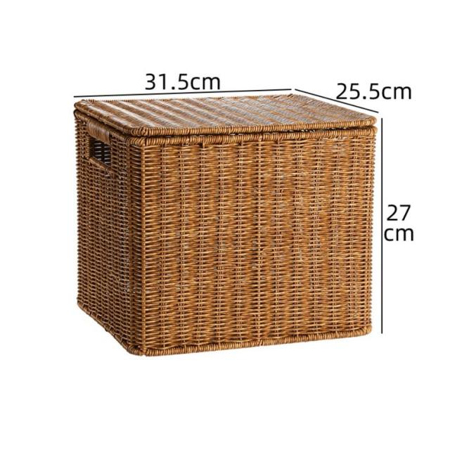 일본식 라탄 수납 바구니 상자 복고풍 옷 의류 보관함 대형 사각 박스 바스켓, 진한 커피 31.5X25.5X27cm