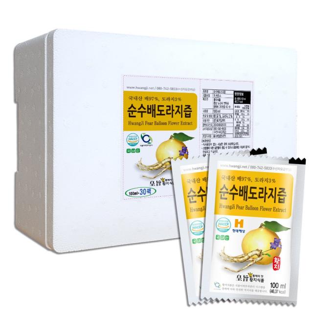 황지네이처농업회사법인(주) 황지네이처 국내산원재료 과채주스 순수배도라지즙 100ml 30개