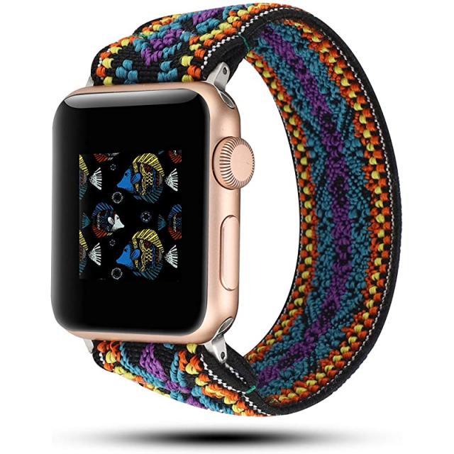 애플워치 밴드 40mm 38mm 44mm 42mm Iwatch 시리즈 6 5 4 3 2 1 스트레치 탄성 Wristbelt Aztec 스타일 퍼플 블루 38mm 40mm를 위한 Yoswan Stretchy Loop Strap 호환성 상세페이지 참조 상세페이지 참조