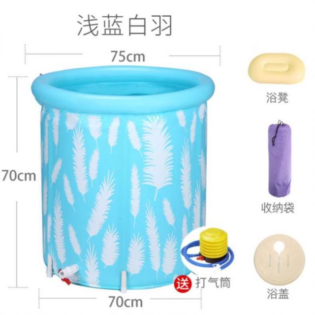 중형반신욕기 휴대용 소형 욕조 가정용 접이식 성인 아이디어 거품목욕 빅사이즈 뉴, T24-(라이트블루 깃털)뛰다 마음+스툴+20
