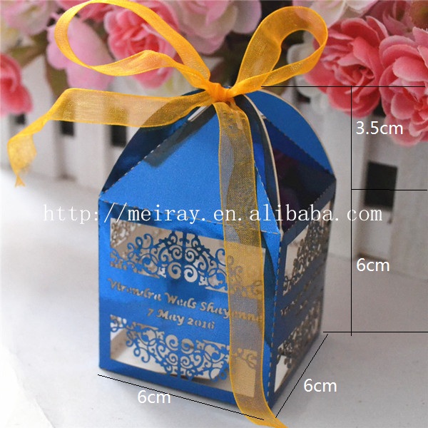 50 pcs 레이저는 손님을위한 제일 인도 결혼식 선물을 자른다 선전용 호의 상자, 60x60x95mm