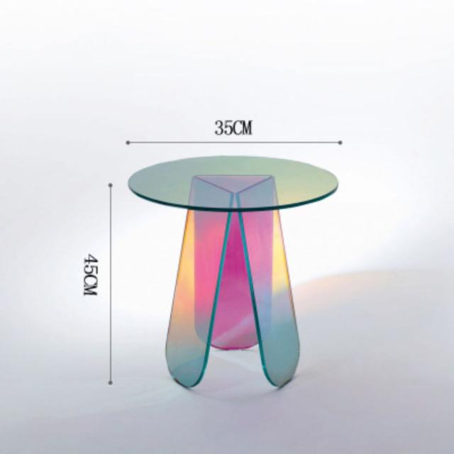 북유럽 오로라 홀로그램 아크릴 나혼산 거실 소파 테이블 원형 사이드테이블 협탁 인테리어, 완성품 + (직경 35CMX높이 45CM)