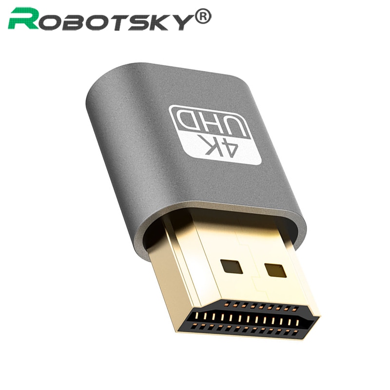 Hdmi 가상 디스플레이 어댑터 골드 도금 hdmi ddc edid 더미 플러그 헤드리스 고스트 디스플레이 에뮬레이터 잠금 플레이트 최대 4 k 3840*2160, Gold, 1개